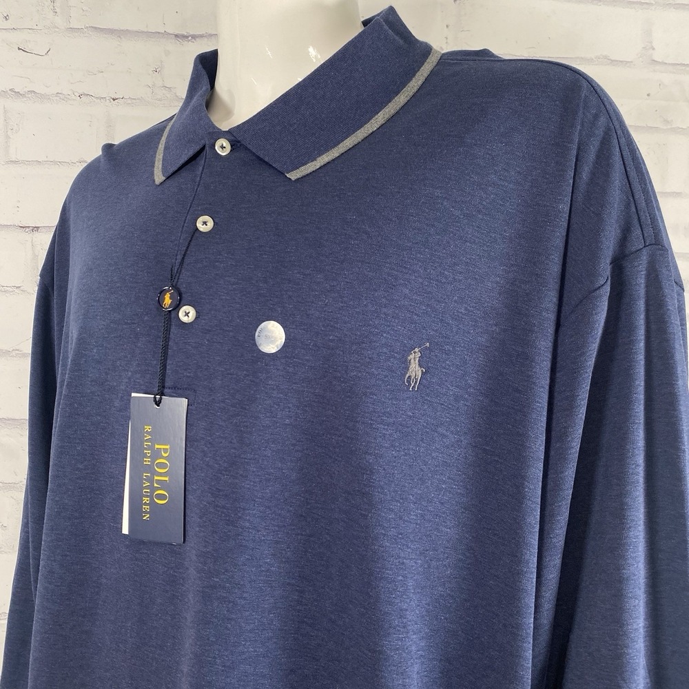 Polo Ralph Lauren Shirt Men's 5XB Big Polo Long Sleeve Pony Blue Rugby NWT